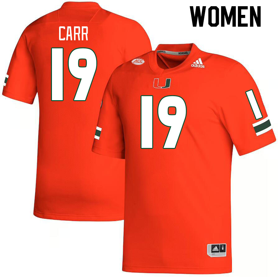 Women #19 Ny Carr Miami Hurricanes College Football Jerseys Stitched-Orange